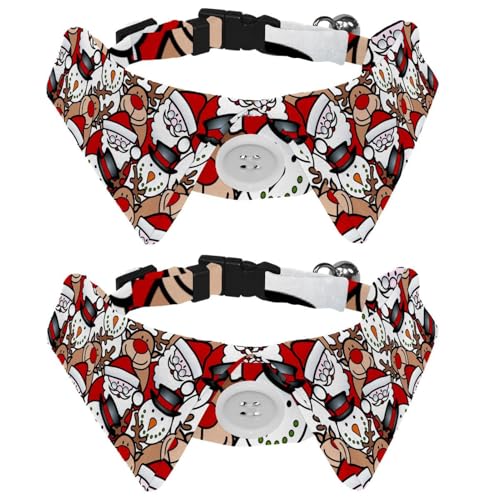Hundehalsband mit Fliege und Glöckchen, Weihnachtsmann, Schneemann, Rentier, verstellbares Revers-Design, Katzen-Fliege, Halsband für kleine Haustiere, 2 Stück von lcndlsoe