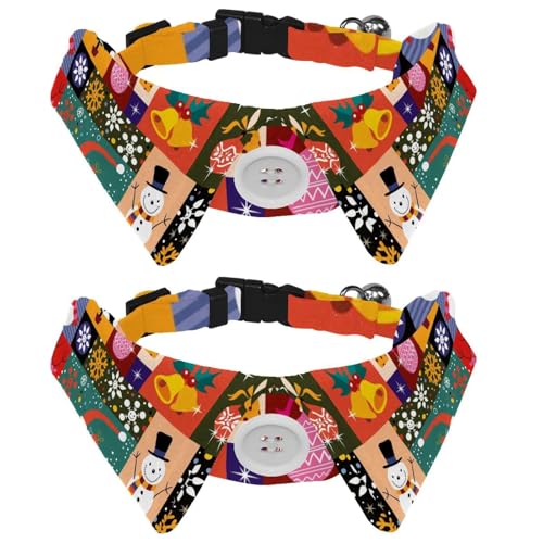 Hundehalsband mit Fliege und Glöckchen, Weihnachtsmann-Jingon-Schneeflocken-Muster, verstellbares Revers-Design, Katzen-Fliege, Halsband für kleine Haustiere, 2 Stück von lcndlsoe