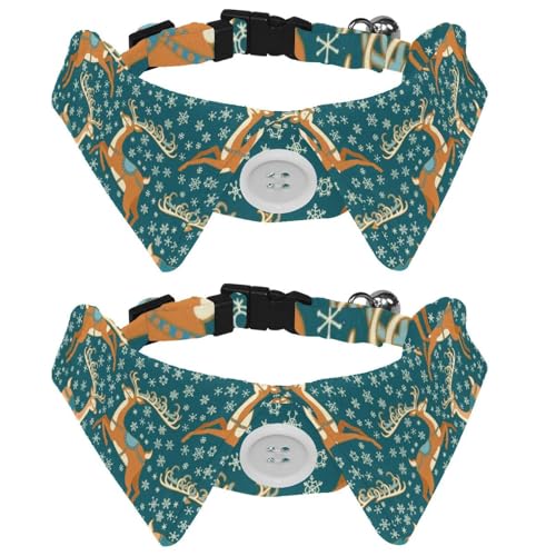 Hundehalsband mit Fliege und Glöckchen, Winter-Rentier, Schneemuster, verstellbares Revers-Design, Katzenfliege, Halsband für kleine Haustiere, 2 Stück von lcndlsoe