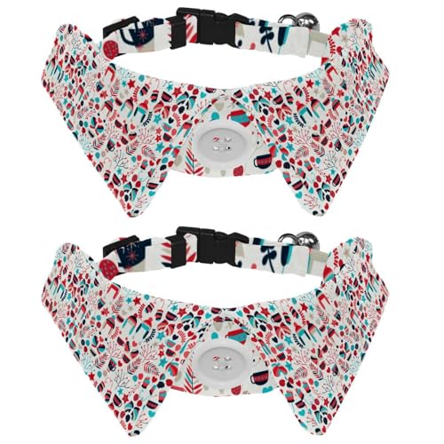 Hundehalsband mit Fliege und Glöckchen, Winter-Weihnachtsblumen, Handschuhe, Hüte, Teetassen, Muster, verstellbares Revers-Design, Katzen-Fliege, Halsband für kleine Haustiere, 2 Stück von lcndlsoe