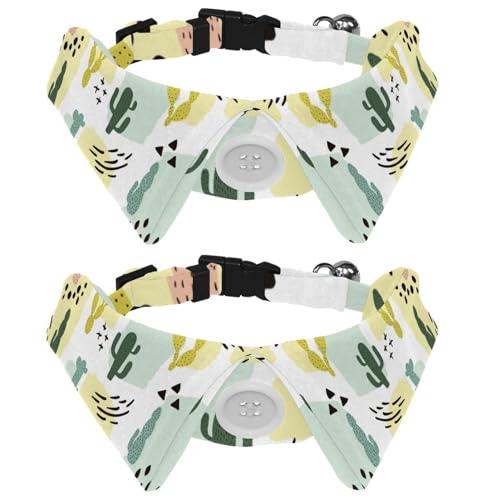 Hundehalsband mit Fliege und Glöckchen, abstrakte Geometrie und Kaktus, buntes Pflanzenmuster, verstellbares Revers-Design, Katzenfliege, Halsband für kleine Haustiere, 2 Stück Hundehalsband mit Fliege und Glöckchen, abstrakte Geometrie und Kaktus, buntes Pflanzenmuster, verstellbares Revers-Design, Katzenfliege, Halsband für kleine Haustiere, 2 Stück von lcndlsoe