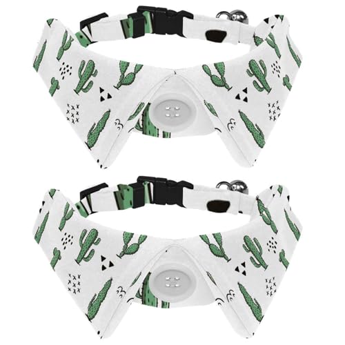 Hundehalsband mit Fliege und Glöckchen, abstrakte Geometrie und Kaktus-Wüstenpflanzenmuster, verstellbares Revers-Design, Katzenfliege, Halsband für kleine Haustiere, 2 Stück von lcndlsoe