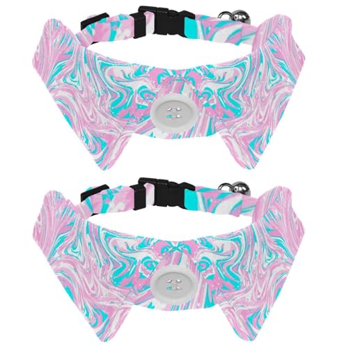 Hundehalsband mit Fliege und Glöckchen, abstrakter Marmor, rosa und blau, Illustration, verstellbares Revers-Design, Katzenfliege, Halsband für kleine Haustiere, 2 Stück von lcndlsoe