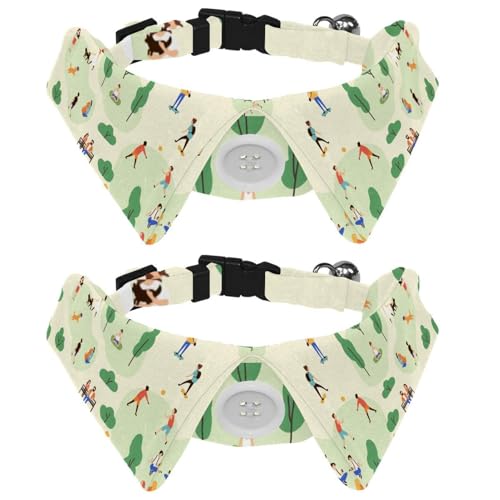 Hundehalsband mit Fliege und Glöckchen, für Camping, Outdoor-Aktivitäten, Cartoon, bunte Illustration, verstellbares Revers-Design, Katzenfliege, Halsband für kleine Haustiere, 2 Stück von lcndlsoe