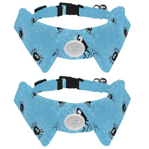 Hundehalsband mit Fliege und Glöckchen, niedliche Spinnen und Spinnennetze, Halloween-Muster, verstellbares Revers-Design, Katzenfliege, Halsband für kleine Haustiere, 2 Stück von lcndlsoe