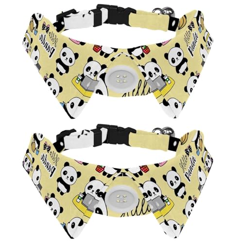 Hundehalsband mit Fliege und Glöckchen, niedlicher Panda, zum Kochen, Reinigen, Arbeiten, Einkaufen, Illustration, verstellbares Revers-Design, Katzenfliege, Halsband für kleine Haustiere, 2 Stück von lcndlsoe
