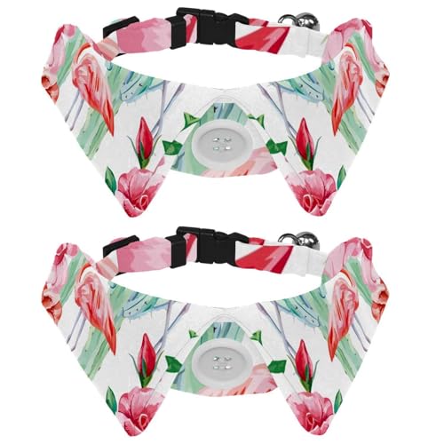 Hundehalsband mit Fliege und Glöckchen, rosa Flamingo, Kaktus, Rosen, cooles Blumenmuster, verstellbares Revers-Design, Katzenfliege, Halsband für kleine Haustiere, 2 Stück Hundehalsband mit Fliege und Glöckchen, rosa Flamingo, Kaktus, Rosen, cooles Blumenmuster, verstellbares Revers-Design, Katzenfliege, Halsband für kleine Haustiere, 2 Stück von lcndlsoe