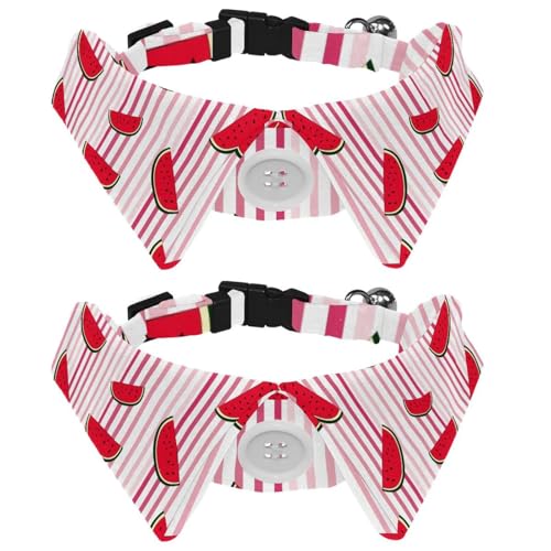 Hundehalsband mit Fliege und Glöckchen, rotes Obst, Wassermelone, Streifenmuster, verstellbares Revers-Design, Katzenfliege, Halsband für kleine Haustiere, 2 Stück von lcndlsoe