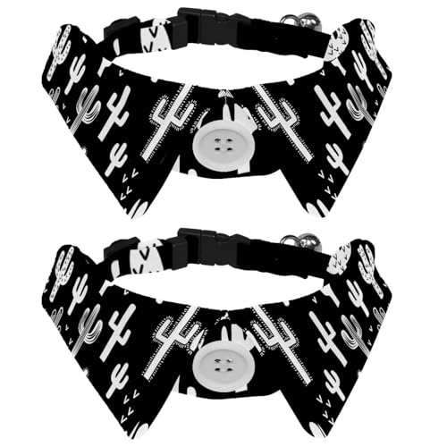 Hundehalsband mit Fliege und Glöckchen, schwarz-weiß, Kaktus, verstellbares Revers-Design, Katzenfliege, Halsband für kleine Haustiere, 2 Stück Hundehalsband mit Fliege und Glöckchen, schwarz-weiß, Kaktus, verstellbares Revers-Design, Katzenfliege, Halsband für kleine Haustiere, 2 Stück von lcndlsoe