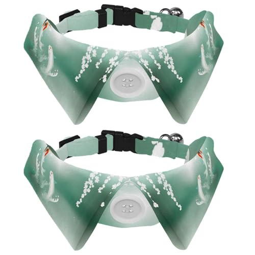Hundehalsband mit Fliege und Glöckchen, zwei Koi-Karpfen, die im Teich spielen, verstellbares Revers-Design, Katzenfliege, Halsband für kleine Haustiere, 2 Stück von lcndlsoe