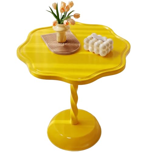 Blütenförmiger Beistelltisch mit Stauraum,4 Blatt Kleeblatt Design, PC und PP Material, Kompakte Größe für kleine Räume,Moderner Sofatisch für Wohnzimmer/Schlafzimmer (Zitronengelb) von lcvtos