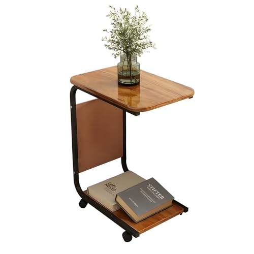 C-förmiger Beistelltisch mit Rollen und Aufbewahrungstasche,Mobiler Sofatisch für Wohnzimmer & Schlafzimmer,Klein E1 Certified Eco Board,360° Swivel Wheels for Couchtisch,Laptoptisch (Nussbaum) von lcvtos