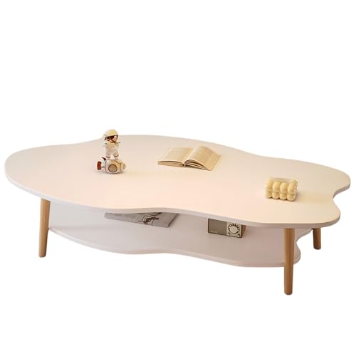 Couchtisch in Wolkenform, Robust und Langlebig, mit Stauraum, Leicht zu Montieren, Modern und Mid-Century Stil, aus MDF und Massivholz für Wohnzimmer, Büro und kleine Räume (Warmweiß-Doppelwand) von lcvtos