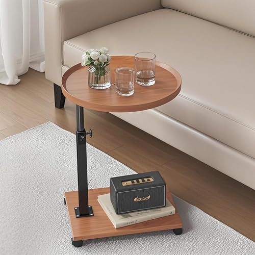 Kleiner Couchtisch Quadrat– Moderner Sofatisch aus Holz – Beistelltisch mit C-Form und Rollen – Nachttisch für Wohnzimmer, Büro und Balkon – Stylischer Wohnzimmertisch (Hebetisch – Originalholz 40*40) von lcvtos