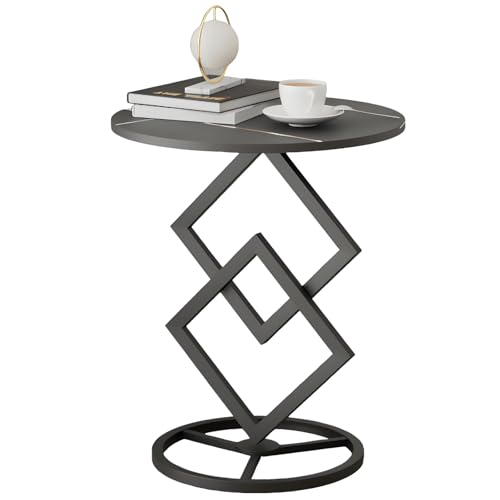 Kleiner Runder Beistelltisch aus Steinplatte und Metall – Couchtisch 40×58 cm – Moderner Sofatisch für Wohnzimmer Schlafzimmer – – Ablagetisch mit stabilem Stahlgestell (Schwarz+schwarzer Schiefer) von lcvtos