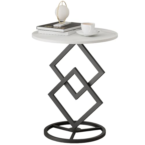 Kleiner Runder Beistelltisch aus Steinplatte und Metall – Couchtisch 40×58 cm – Moderner Sofatisch für Wohnzimmer Schlafzimmer – – Ablagetisch mit stabilem Stahlgestell (Schwarz+weißer Schiefer) von lcvtos