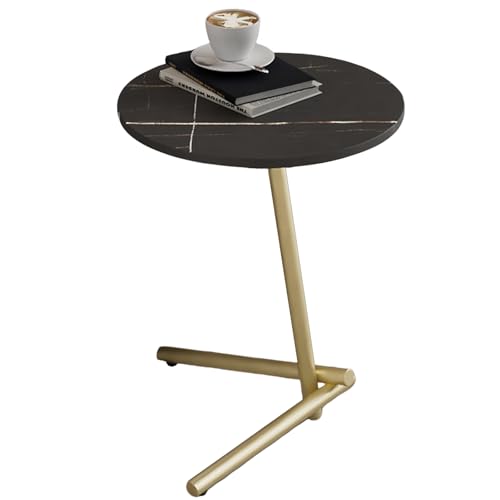 Runder Sofatisch Beistelltisch aus Hochwertiger Keramikplatte, 50 cm Hoch, Wasserfest, Leicht zu Reinigen – Kleiner Couchtisch mit Stabilem Metallgestell für Sofa und Büro (Gold+schwarz Schiefer) von lcvtos