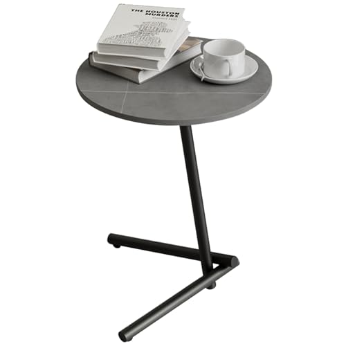 Runder Sofatisch Beistelltisch aus Hochwertiger Keramikplatte, 50 cm Hoch, Wasserfest, Leicht zu Reinigen – Kleiner Couchtisch mit Stabilem Metallgestell für Sofa und Büro (Schwarz+grauer Schiefer) von lcvtos