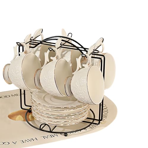 lcvtos 18 Stück Vintage Porzellan Teetassen mit Untertassen und Löffel – Europäisches Bone China Teeservice 200ml – Teegeschirr Set für Kaffee/Tee – Geschenk für Damen von lcvtos