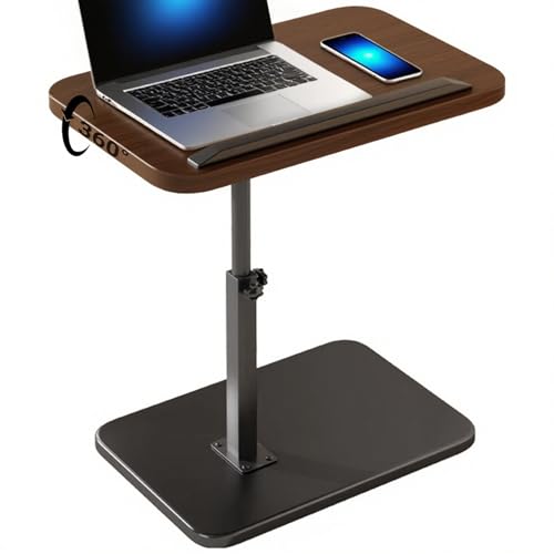 lcvtos 360° Drehbarer Höhenverstellbarer Beistelltisch,Kippbarer C-Tisch Mobil & Praktisch platzsparend für Couch Bett Ideal für Snacks Laptop Kleine Räume (Dunkles Walnussholz) von lcvtos