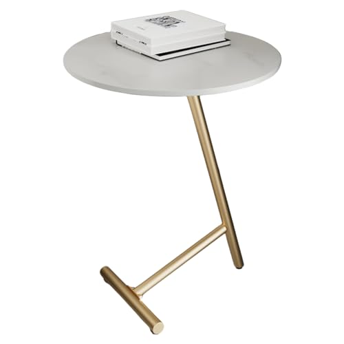 lcvtos Beistelltisch Rund 40 cm – Moderner Sofatisch mit Keramikstein-Tischplatte – Stabiler Metallgestell Beistelltisch für Wohnzimmer Schlafzimmer (Gold+weißer Schiefer) von lcvtos