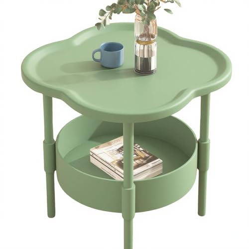 lcvtos Beistelltisch mit 2 Ablagen,Moderner Sofatisch im Blumenblatt Design,Aus PP mit Stauraum und Sicherheits Ecken für Wohnzimmer und Schlafzimmer (Matcha-Grün) von lcvtos