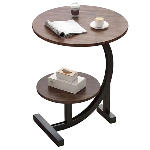 lcvtos Blütenförmiger oder Runder Beistelltisch mit 2 Ablagen, Modernes Design,Kleiner Sofatisch für Wohnzimmer,Schlafzimmer oder Balkon, Ergonomische Höhe 66 cm (Braune Holzmaserung) von lcvtos