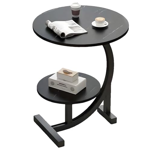 lcvtos Blütenförmiger oder Runder Beistelltisch mit 2 Ablagen, Modernes Design,Kleiner Sofatisch für Wohnzimmer,Schlafzimmer oder Balkon, Ergonomische Höhe 66 cm (Schwarzer Kreis) von lcvtos