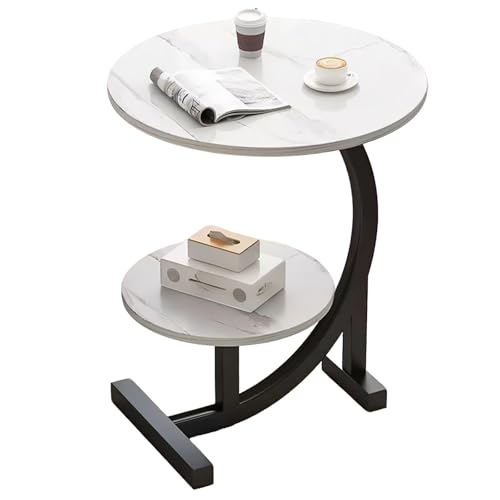lcvtos Blütenförmiger oder Runder Beistelltisch mit 2 Ablagen, Modernes Design,Kleiner Sofatisch für Wohnzimmer,Schlafzimmer oder Balkon, Ergonomische Höhe 66 cm (Weißer Kreis) von lcvtos