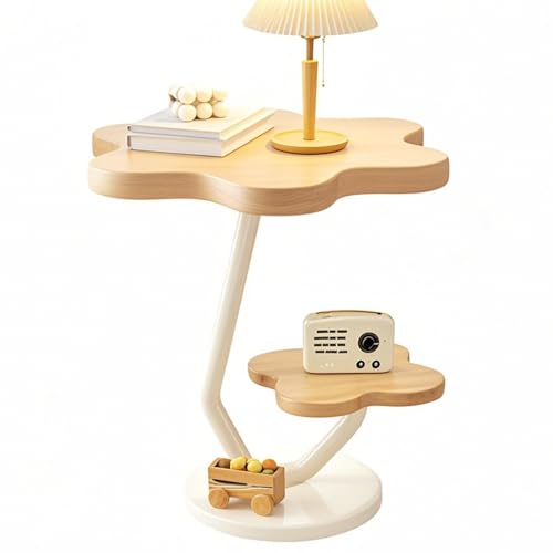 lcvtos Blume Beistelltisch 3-stöckig – Kleiner Couchtisch mit Vintage-Blütenblatt-Design, Stabiler Nachttisch aus Holz und Metall für Wohnzimmer, Schlafzimmer und Kleine Räume (Originalholz) von lcvtos