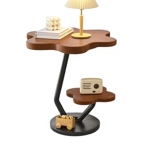 lcvtos Blume Beistelltisch 3-stöckig – Kleiner Couchtisch mit Vintage-Blütenblatt-Design, Stabiler Nachttisch aus Holz und Metall für Wohnzimmer, Schlafzimmer und Kleine Räume (Walnuss) von lcvtos