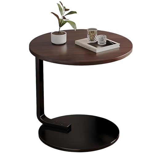 lcvtos C-Form Beistelltisch Holz,Runder Couchtisch mit Stahlgestell, Hochbelastbar und Platzsparend für Sofa/Bett,Einfach Montiert (40/50x60cm) (50 * 50 * 60 Walnuss) von lcvtos