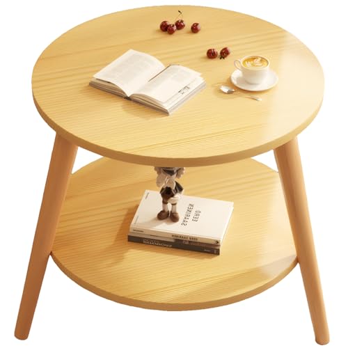 lcvtos Doppellagiger Runder Beistelltisch mit Aufbewahrung, Stabiler Couchtisch für Wohnzimmer und Schlafzimmer, Modernes Design, Holzbeine, 50x50 cm (Walnuss) von lcvtos