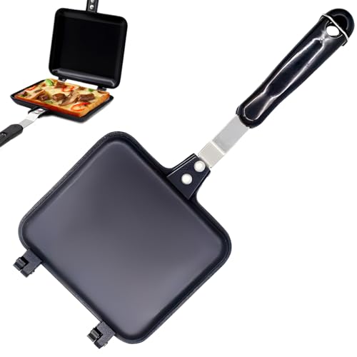 Doppelseitige Bratpfanne, mit 19cm Hitzebeständigem Griff und Antihaftbeschichtung, Aluminium Einfacher Rollover Panini-Maker, für Haus, Küche, Frühstück von lcvtos