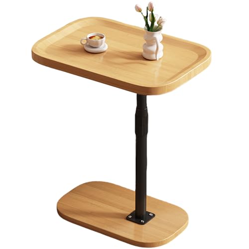lcvtos Höhenverstellbarer C-förmiger Beistelltisch,C-Tisch mit Muldenform, Mobil & Praktisch Platzsparend Unter Couch Schiebbar für Sofa Bett Wohnzimmer (Holzfarbe) von lcvtos