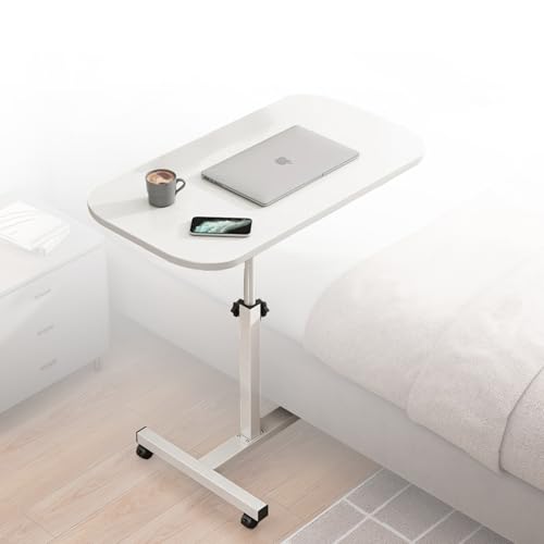 lcvtos Höhenverstellbarer Couchtisch mit Rollen–Mobiler Beistelltisch für Bett/Sofa,Laptoptisch mit Carbonstahl-Gestell & 360°-Rollen,Höhenverstellbarer Schreibtisch für Zuhause/Büro (Weiß (regulär)) von lcvtos