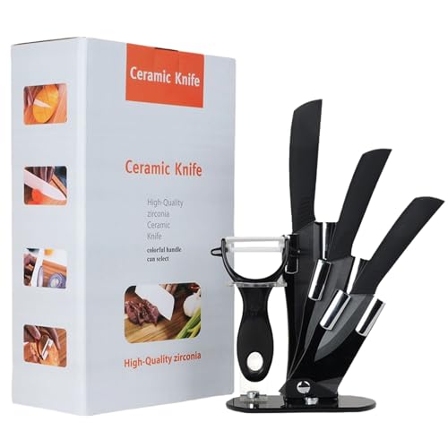 lcvtos Keramikmesser Set, Ergonomischer Griff, Keramikmesser Set mit Schutzhülle (3 Teilig Keramik Messer und 1 Sparschäler), Küchenmesser aus Keramik für Fleisch Obst Gemüse, Schwarz von lcvtos