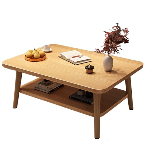 lcvtos Kleiner Couchtisch mit Doppellagigem Stauraum, Moderner Quadratischer Sofatisch mit Verstärkter Tischplatte, Massivholzbeinen, Minimalistisches Design für Wohnzimmer und Büro (Nussbaum) von lcvtos