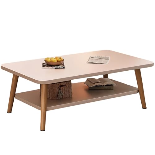 lcvtos Kleiner Couchtisch mit Doppellagigem Stauraum, Moderner Quadratischer Sofatisch mit Verstärkter Tischplatte, Massivholzbeinen, Minimalistisches Design für Wohnzimmer und Büro (Warmweiß) von lcvtos