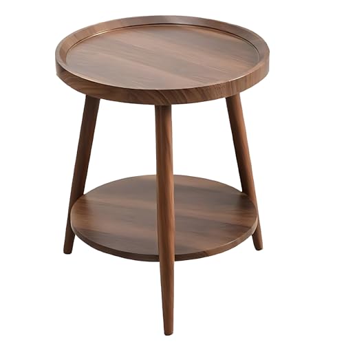 lcvtos Kleiner Runder Beistelltisch– Moderner Couchtisch 2-stufig – Sofatisch Holz mit Metallgestell– Platzsparend für Wohnzimmer Schlafzimmer Balkon von lcvtos