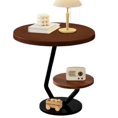 lcvtos Moderner Blume Beistelltisch 3-Stöckig – Kleiner Couchtisch aus Holz und Metall mit L-Förmigem Gestell, Stabiler Sofa Nachttisch für Wohnzimmer, Schlafzimmer und Kleine Räume (Walnuss) von lcvtos