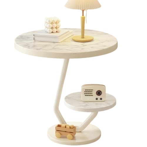 lcvtos Moderner Blume Beistelltisch 3-Stöckig – Kleiner Couchtisch aus Holz und Metall mit L-Förmigem Gestell, Stabiler Sofa Nachttisch für Wohnzimmer, Schlafzimmer und Kleine Räume (Schneebergweiß) von lcvtos