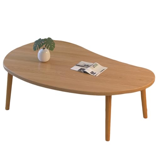 lcvtos Moderner Couchtisch aus Massivholz, Ovaler Kleiner Teetisch mit Stabilen Beinen, Minimalistisches Design, Dicke MDF-Tischplatte mit Kratzfester Oberfläche für Wohnzimmer (Naturholz) von lcvtos