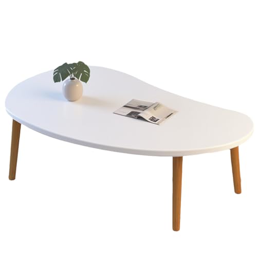 lcvtos Moderner Couchtisch aus Massivholz, Ovaler Kleiner Teetisch mit Stabilen Beinen, Minimalistisches Design, Dicke MDF-Tischplatte mit Kratzfester Oberfläche für Wohnzimmer (Warmweiß) von lcvtos
