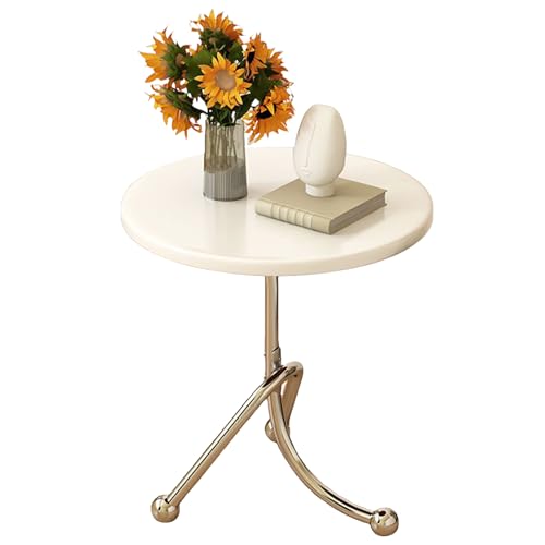 lcvtos Moderner Kleiner Runder Beistelltisch, C-Förmiger Sofatisch aus Massivholz,Stabiler Couchtisch für Wohnzimmer, Schlafzimmer und Balkon (Elegantes Weiß) von lcvtos