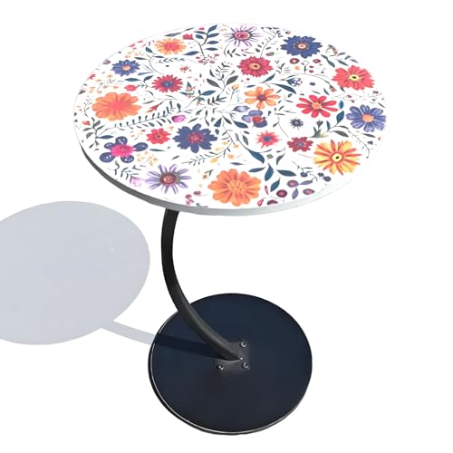 lcvtos Moderner Runder Beistelltisch– C-Förmiger Couchtisch mit aus Metall –Kleiner Sofatisch für Wohnzimmer,Balkon & Schlafzimmer,59cm Höhe,Platzsparend (Muster 1 einlagig) von lcvtos