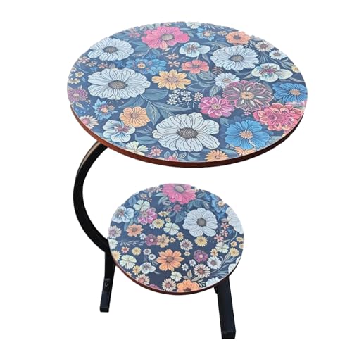 lcvtos Moderner Runder Beistelltisch– C-Förmiger Couchtisch mit aus Metall –Kleiner Sofatisch für Wohnzimmer,Balkon & Schlafzimmer,59cm Höhe,Platzsparend (Muster 2 doppellagig) von lcvtos