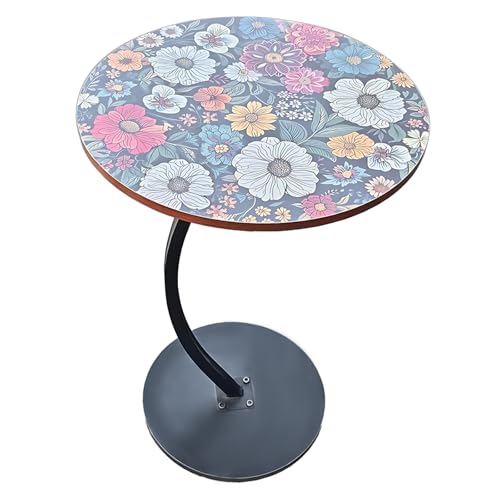 lcvtos Moderner Runder Beistelltisch– C-Förmiger Couchtisch mit aus Metall –Kleiner Sofatisch für Wohnzimmer,Balkon & Schlafzimmer,59cm Höhe,Platzsparend (Muster 2 einlagig) von lcvtos