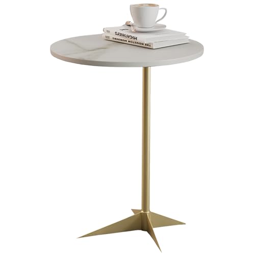 lcvtos Runder Beistelltisch aus Sinterstein – Moderner Couchtisch mit Metallgestell, Kleiner Sofatisch Ø40 cm, Wohnzimmertisch für Schlafzimmer, Balkon & Büro (Gold-weißer Schiefer) von lcvtos
