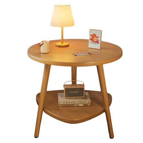 lcvtos Runder Beistelltisch mit 2 Ablagen,Stabiles Metallgestell & Holz,Couchtisch & Nachttisch für Wohnzimmer Schlafzimmer Ø50xH50cm (Walnuss) von lcvtos